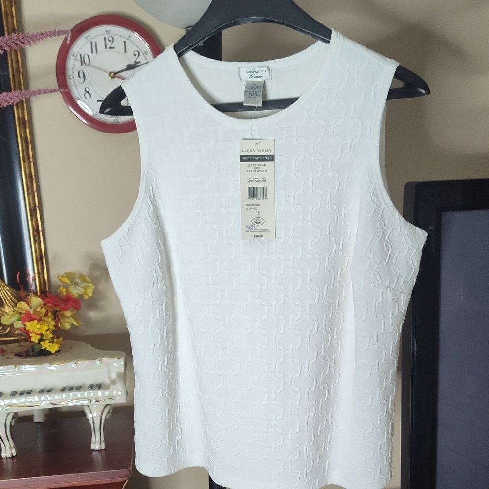 Laura Ashley White Women's Top Tank Chain Embossed Stretchable Size 1X
